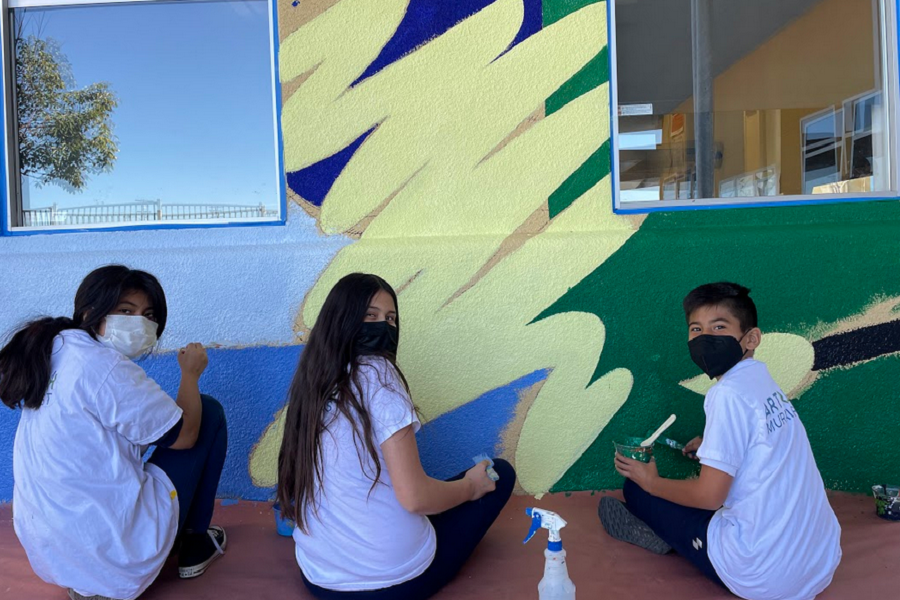 ArtReach Works With 6th Graders At John J. Montgomery Elementary On Colorful Welcome Mural