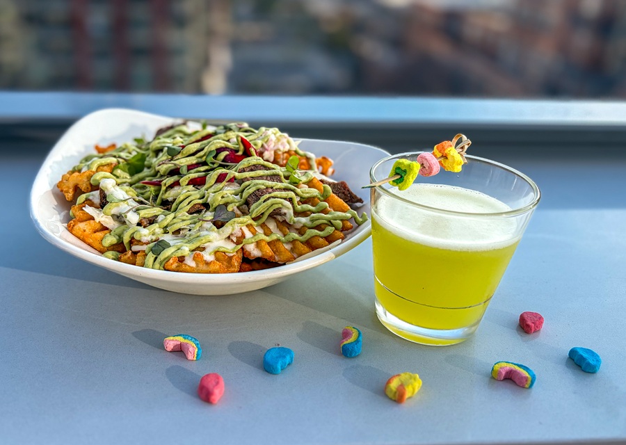 Borrego Rooftop Kitchen +Cocktails_Shamrock Stacked Fries and Lucky Charms Shot_Courtesy of Borrego Rooftop Kitchen + Cocktails