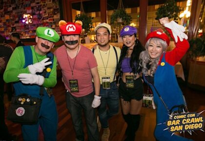 nightclub goers in costumes