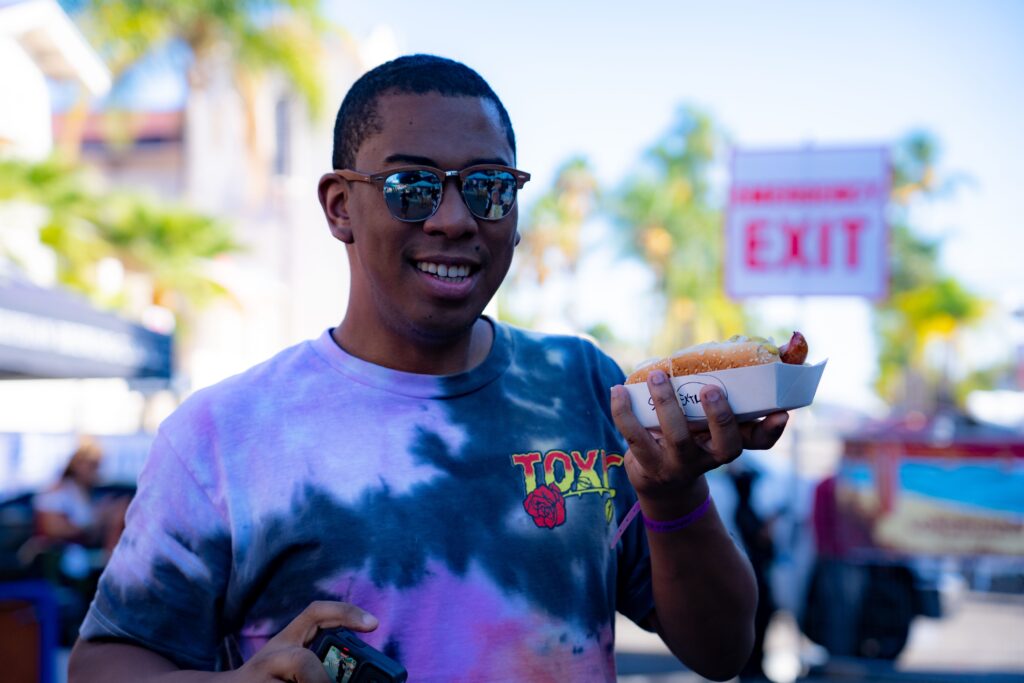 man holding food