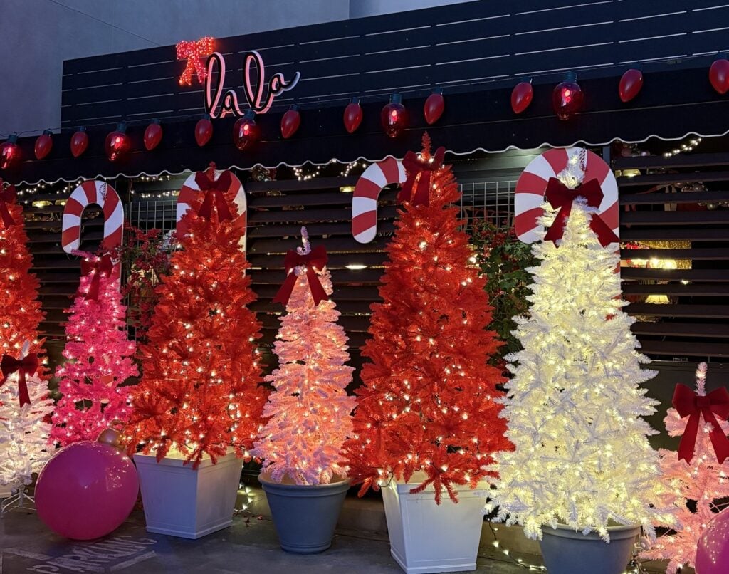 Twinkling lights and décor at Lala's Pink Themed Christmas