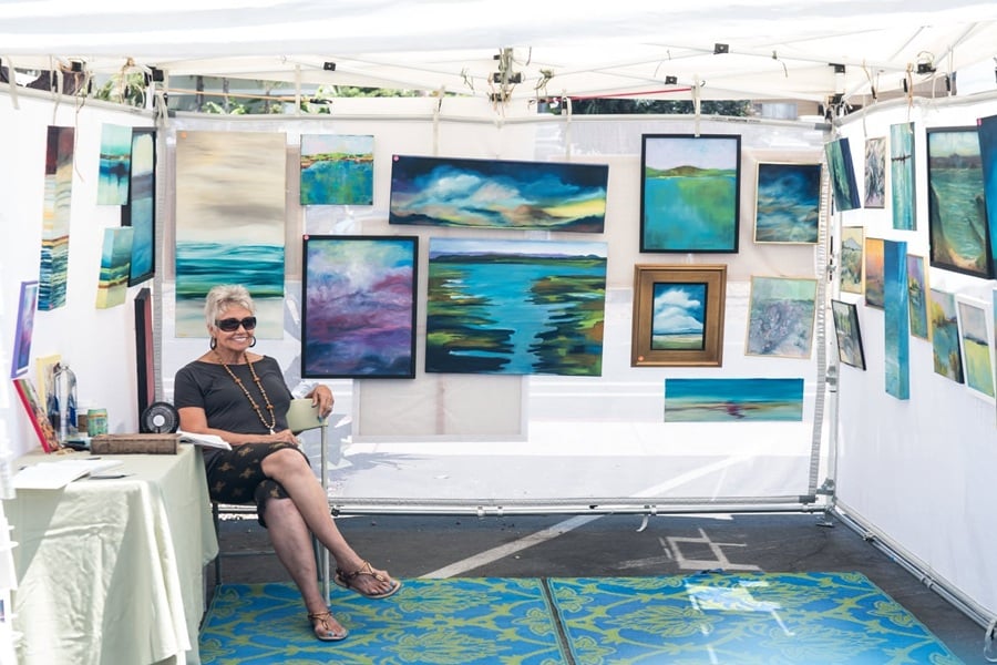 Artist booths lining the street at LeucadiART Walk