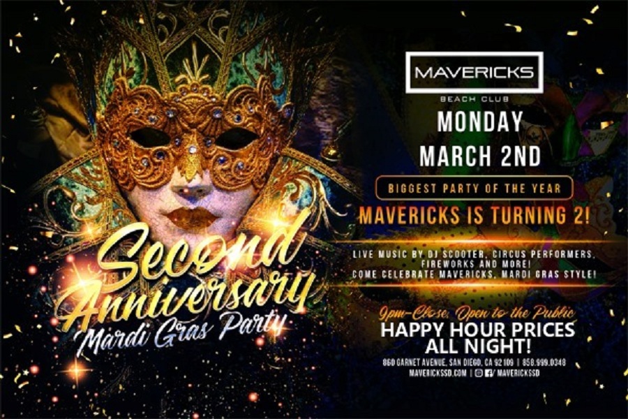 Mavericks 2nd Anniversary Mardi Gras Party