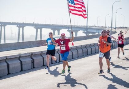 Runners and walkers at the 39th Navy Bay Bridge Run/Walk in San Diego