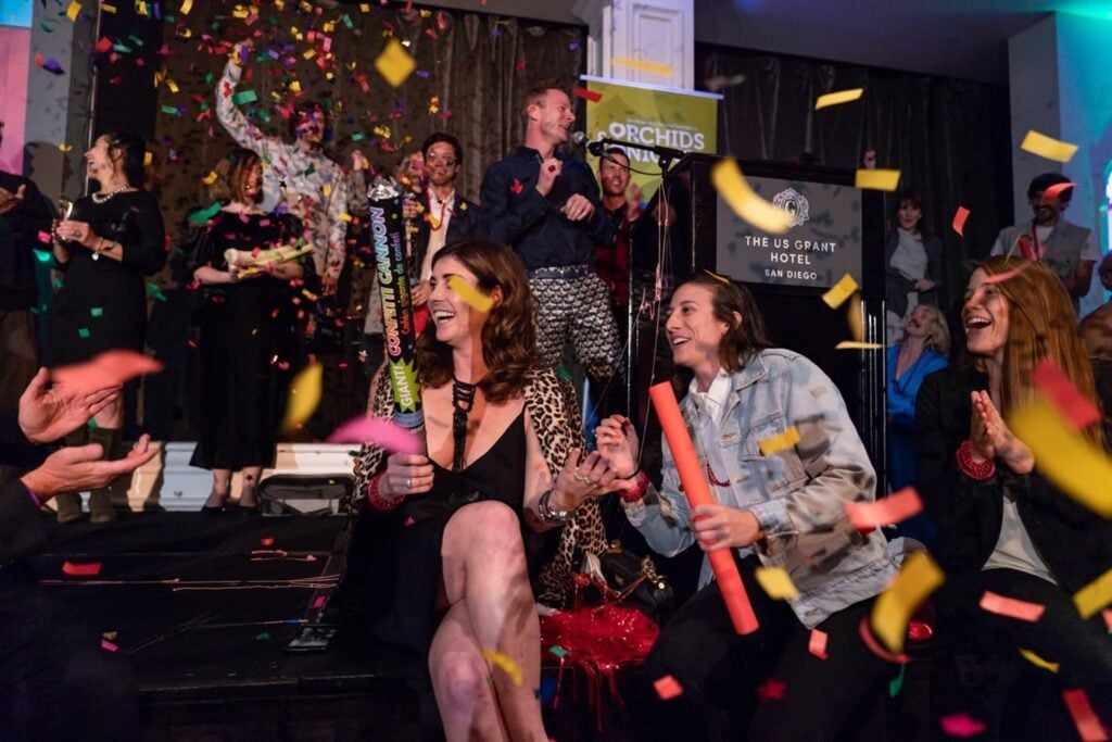 Confetti flying at the Orchids & Onions awarding ceremony