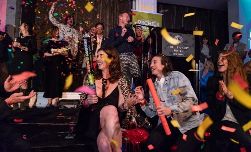 Confetti flying at the Orchids & Onions awarding ceremony