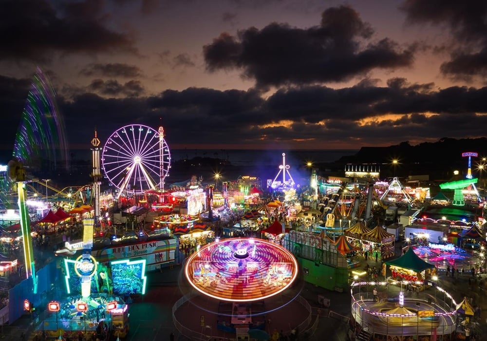 whole view of san diego county fair at night