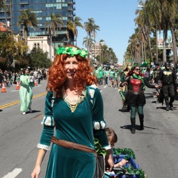 a woman in a green costume