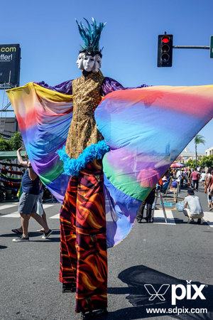 person in costume wearing stilts